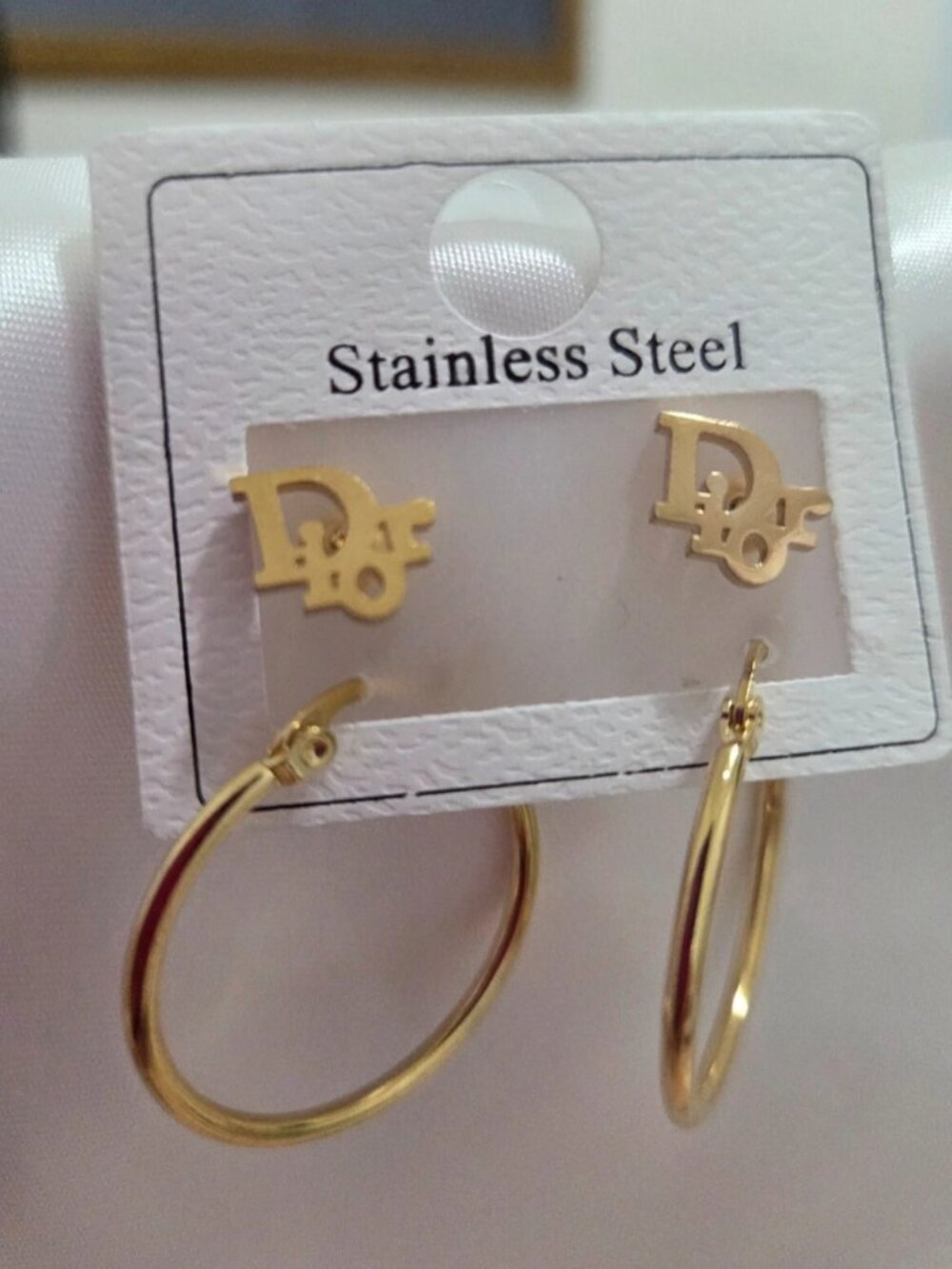 Dior Style Stainless Steel Dior Style 2pcs Gold Tone  Earrings